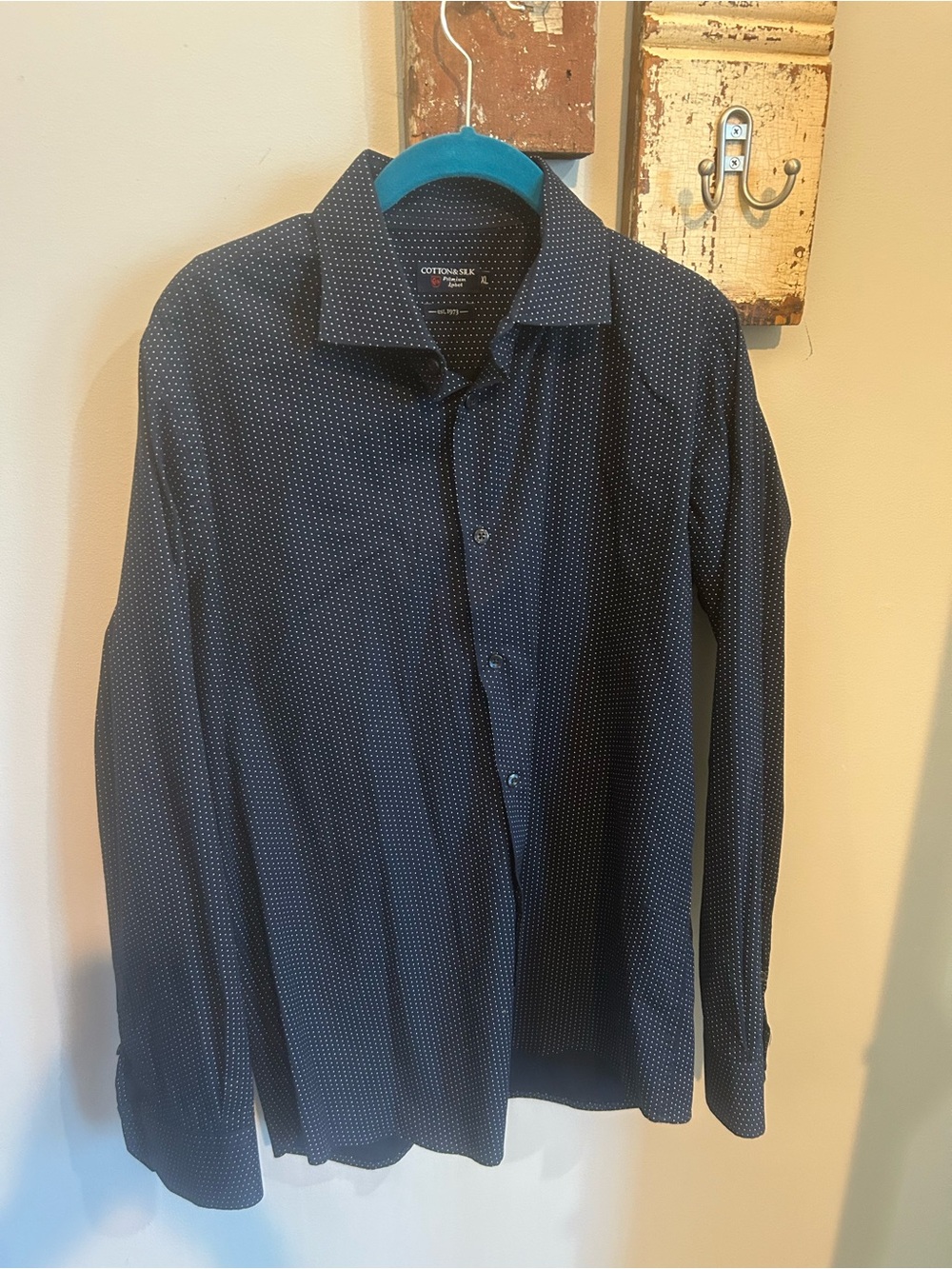 Cotton & Silk Dotted Button-Up Shirt in Navy